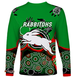 Rabbitohs Rugby Aboriginal Art Long Sleeve T-shirt