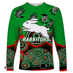 Rabbitohs Rugby Aboriginal Art Long Sleeve T-shirt