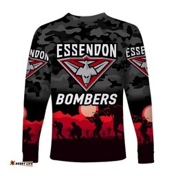 Essendon Bombers ANZAC Long Sleeve T-shirt Simple Style Black
