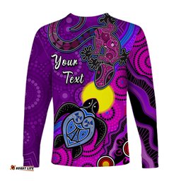 Custom Personalised Australia Lizard and Turtle Long Sleeve T-shirt Aboriginal Art Beautiful Life