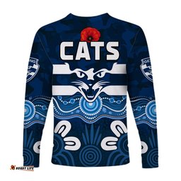 Cats Anzac Long Sleeve T-shirt Geelong Football Aboriginal Poppy