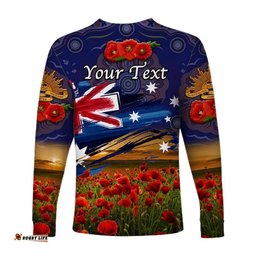 Custom Personalised Australia Aboriginal ANZAC Long Sleeve T-shirt Poppy Navy