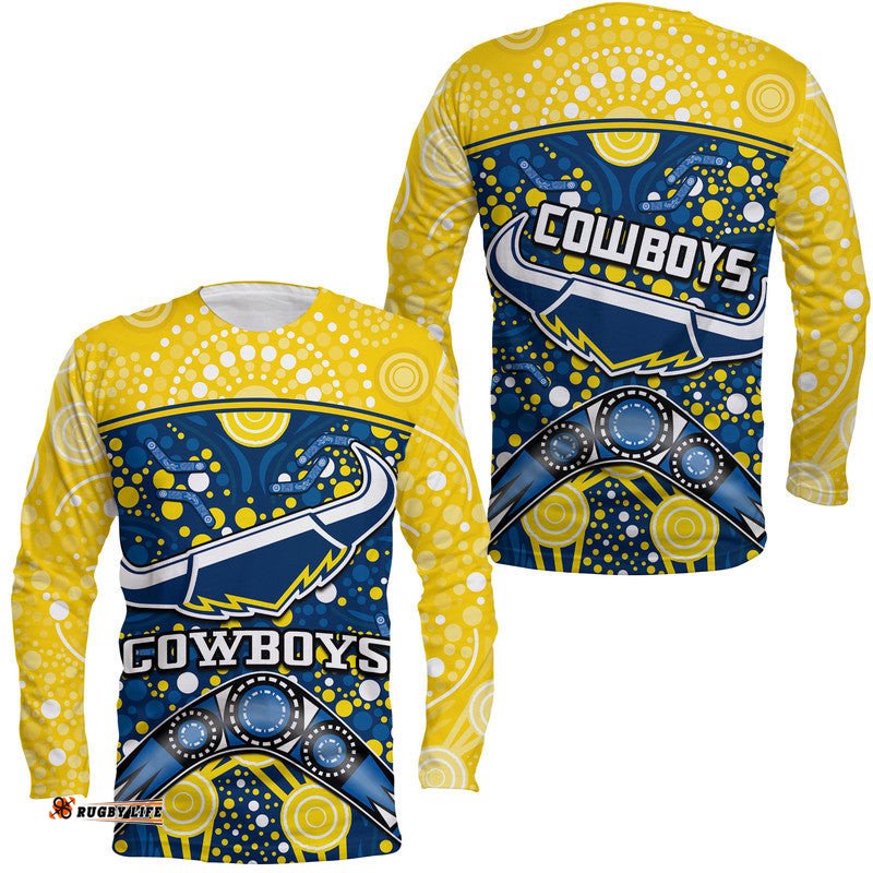 Cowboys Rugby Long Sleeve T-shirt Boomerang Indigenous Dots