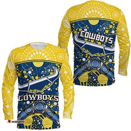 Cowboys Rugby Long Sleeve T-shirt Boomerang Indigenous Dots