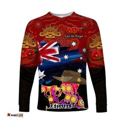 Custom Personalised Australia Aboriginal ANZAC Long Sleeve T-shirt Remembrance Red