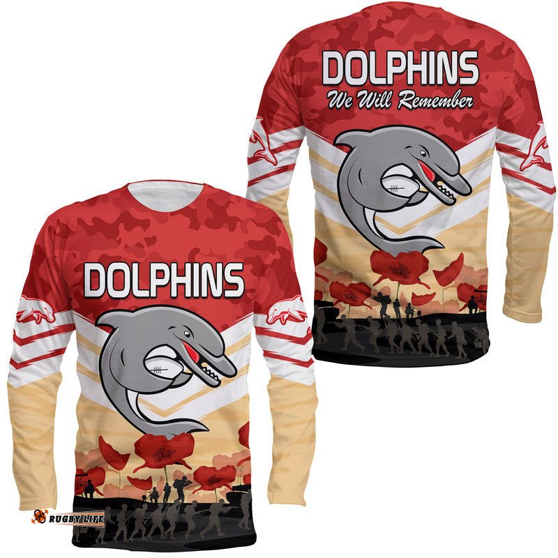 Redcliffe Dolphins Rugby ANZAC Long Sleeve T-shirt We Will Remember