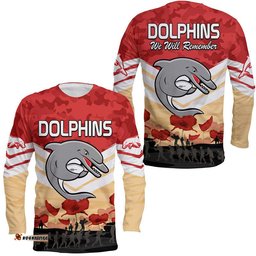 Redcliffe Dolphins Rugby ANZAC Long Sleeve T-shirt We Will Remember