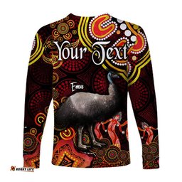 Custom Personalised Australian Astrology Long Sleeve T-shirt Aquarius Emu Glider Zodiac Aboriginal Red