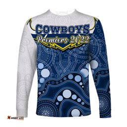 Cowboys Rugby Long Sleeve T-shirt Indigenous Pattern Premiers Sporty Style