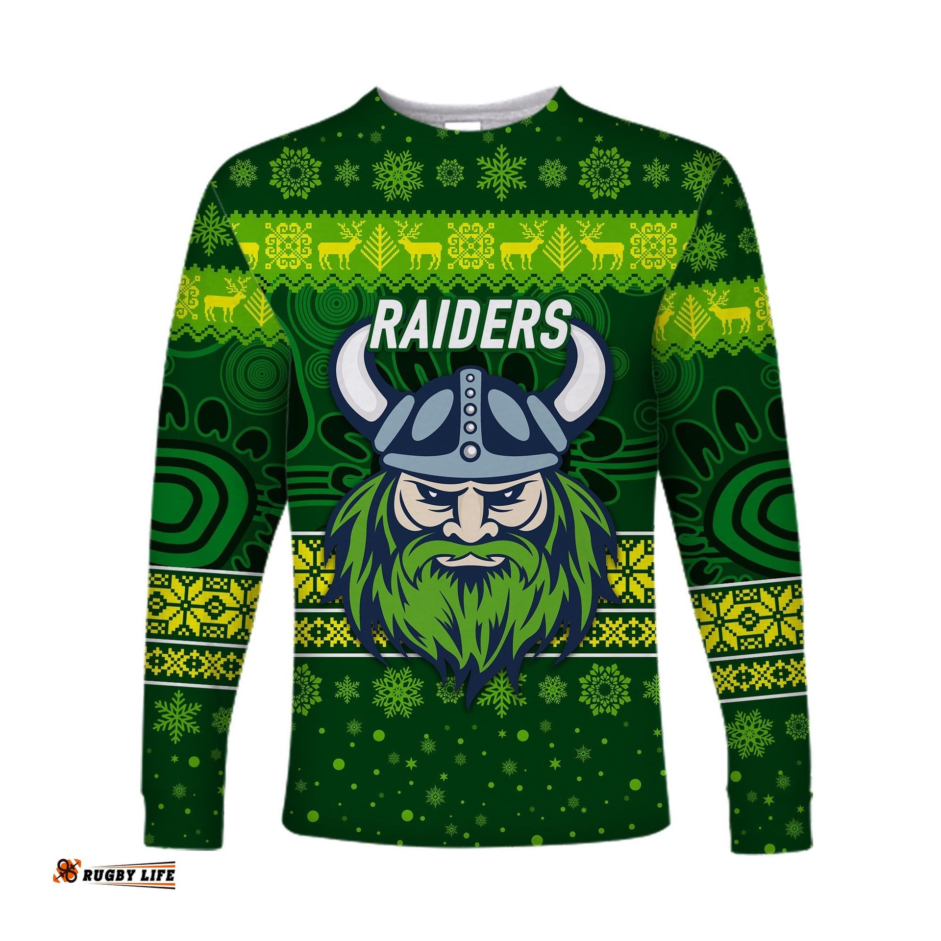 Canberra Raiders Long Sleeve T-shirts Christmas Simple Style Dark Green