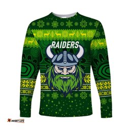 Canberra Raiders Long Sleeve T-shirts Christmas Simple Style Dark Green