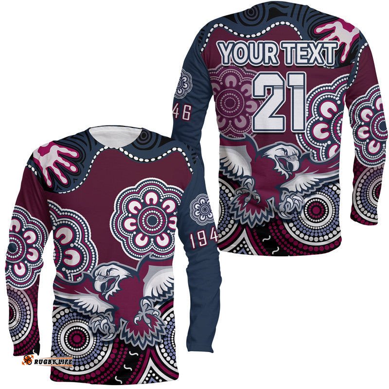 Custom Text And Number Sea Eagles Rugby Long Sleeve T-shirt Simple Aboriginal 1946