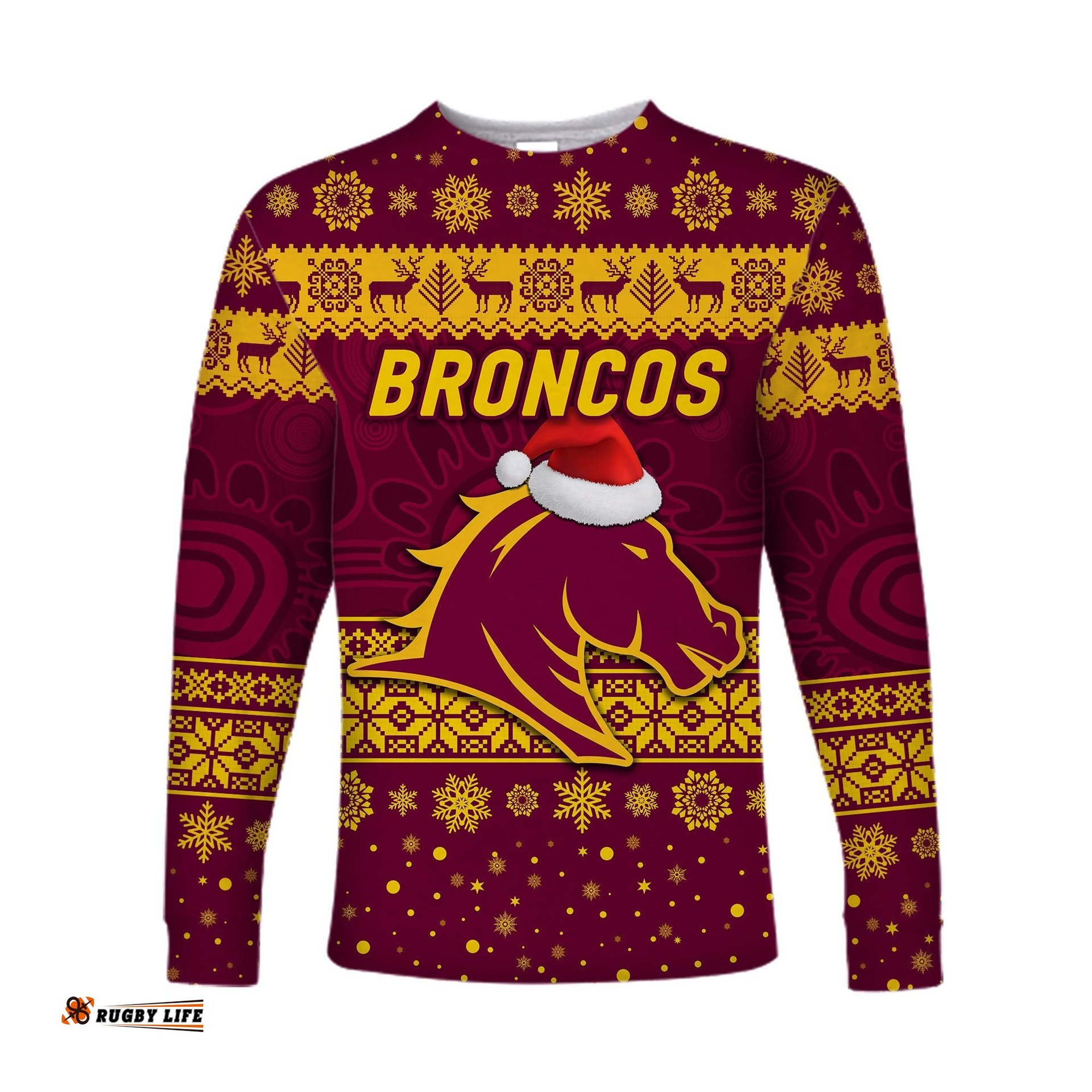Brisbane Broncos Long Sleeve T-shirts Christmas Simple Style Maroon