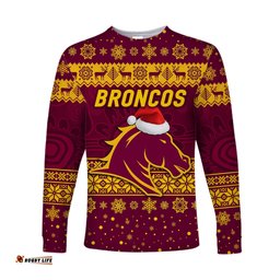 Brisbane Broncos Long Sleeve T-shirts Christmas Simple Style Maroon