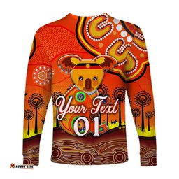 Custom Personalised Aboriginal Art Koala Long Sleeve T-shirt Indigenous Unique Orange