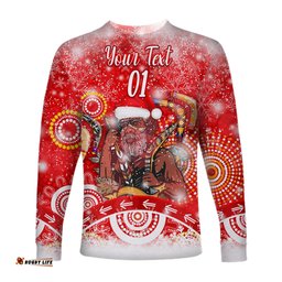 Custom Personalised Australia Boomerang Indigenous Christmas Long Sleeve T-shirt Original Style Red