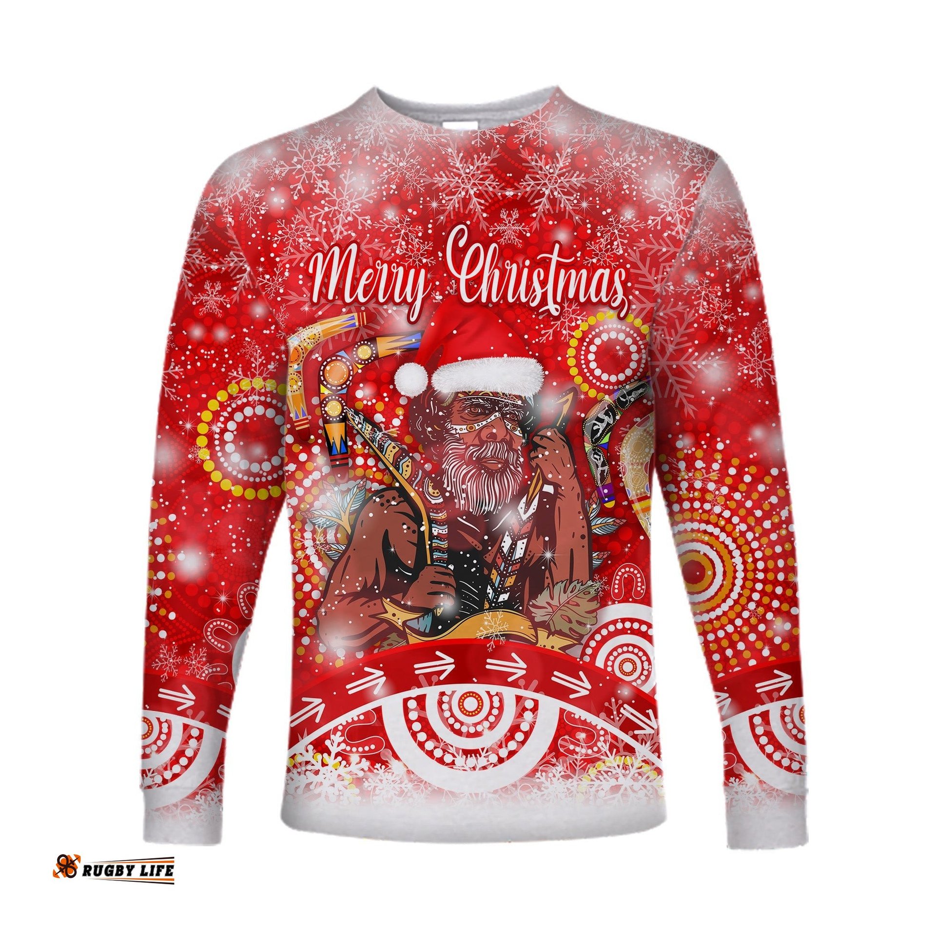 Custom Personalised Australia Boomerang Indigenous Christmas Long Sleeve T-shirt Original Style Red