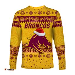 Brisbane Broncos Long Sleeve T-shirts Christmas Simple Style Gold