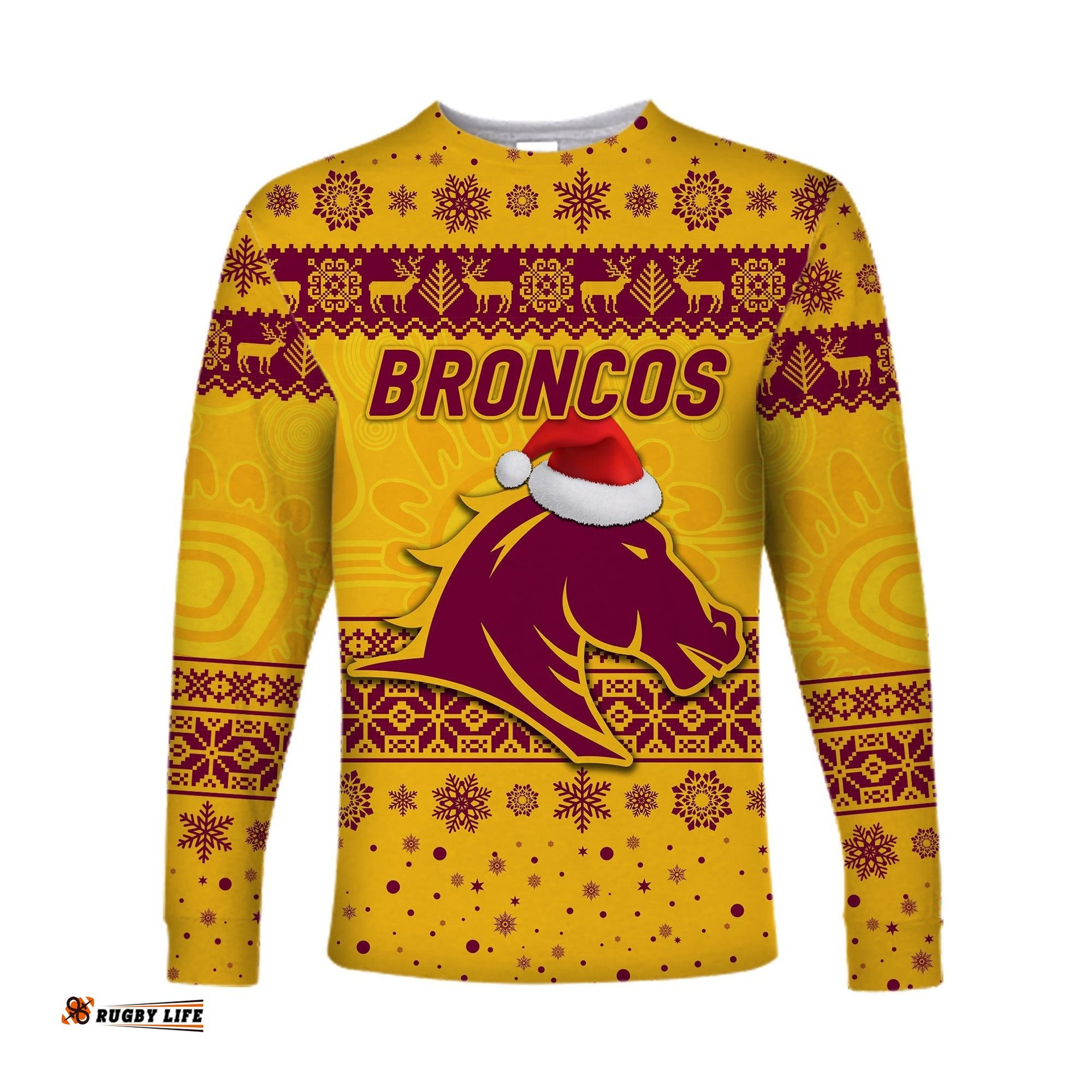 Brisbane Broncos Long Sleeve T-shirts Christmas Simple Style Gold