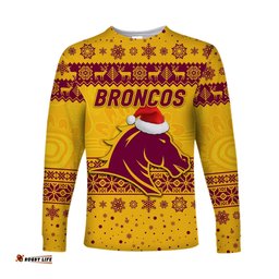 Brisbane Broncos Long Sleeve T-shirts Christmas Simple Style Gold