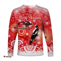 Australian Magpies Christmas Long Sleeve T-shirt Original Style Red