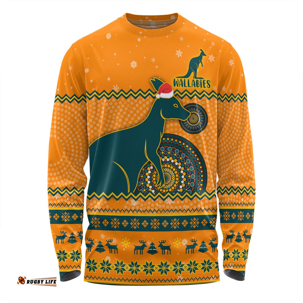 Australia Wallabies Christmas Custom Long Sleeve T-shirt - Ugly Xmas And Aboriginal Patterns For Die Hard Fan Long Sleeve T-shirt