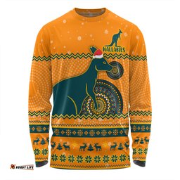 Australia Wallabies Christmas Custom Long Sleeve T-shirt - Ugly Xmas And Aboriginal Patterns For Die Hard Fan Long Sleeve T-shirt