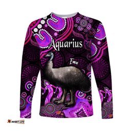 Custom Personalised Australian Astrology Long Sleeve T-shirt Aquarius Emu Glider Zodiac Aboriginal Pink