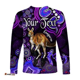 Custom Personalised Australian Astrology Long Sleeve T-shirt Aries Kangaroo Zodiac Aboriginal Purple