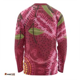 Australia Flowers Aboriginal Long Sleeve T-shirt - Pink Bottle Brush Flora In Indigenous Painting Long Sleeve T-shirt