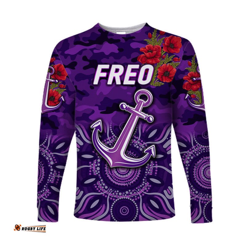 Custom Personalised Fremantle Dockers ANZAC Long Sleeve T-shirt Freo Indigenous