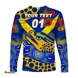 Custom Personalised Parramatta Eels ANZAC Long Sleeve T-shirt Indigenous Blue