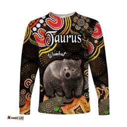 Custom Personalised Australian Astrology Long Sleeve T-shirt Taurus Wombat Zodiac Aboriginal Gold