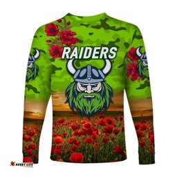 Canberra Raiders ANZAC Long Sleeve T-shirt Poppy Flowers