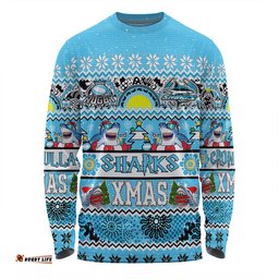 Cronulla-Sutherland Sharks Christmas Aboriginal Custom Long Sleeve T-shirt - Indigenous Knitted Ugly Xmas Style Long Sleeve T-shirt