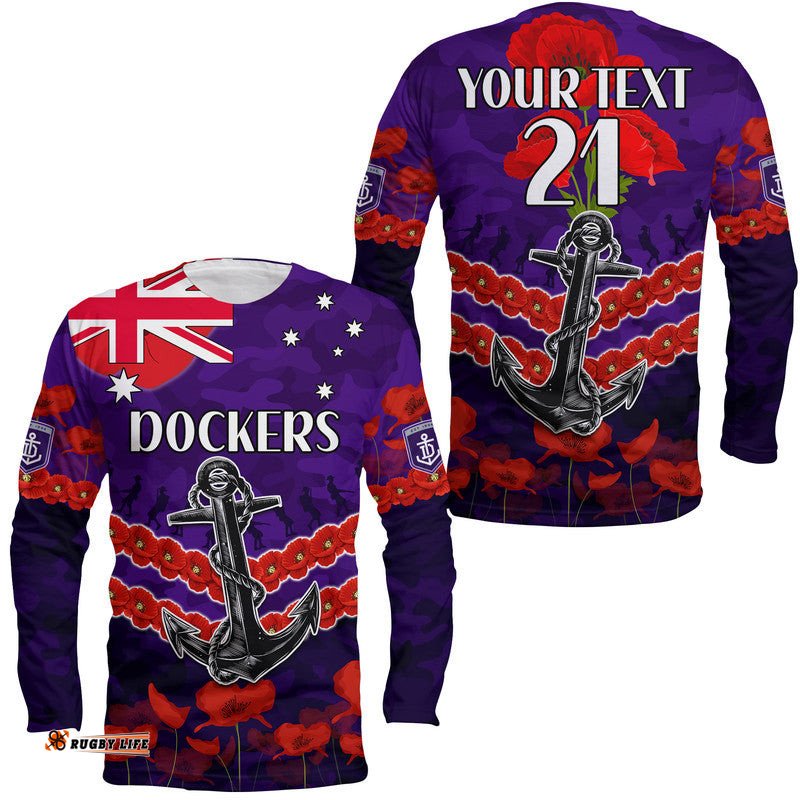 Custom Personalised Dockers Football ANZAC Long Sleeve T-shirt Lest We Forget