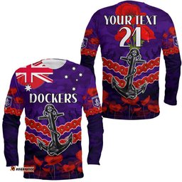 Custom Personalised Dockers Football ANZAC Long Sleeve T-shirt Lest We Forget
