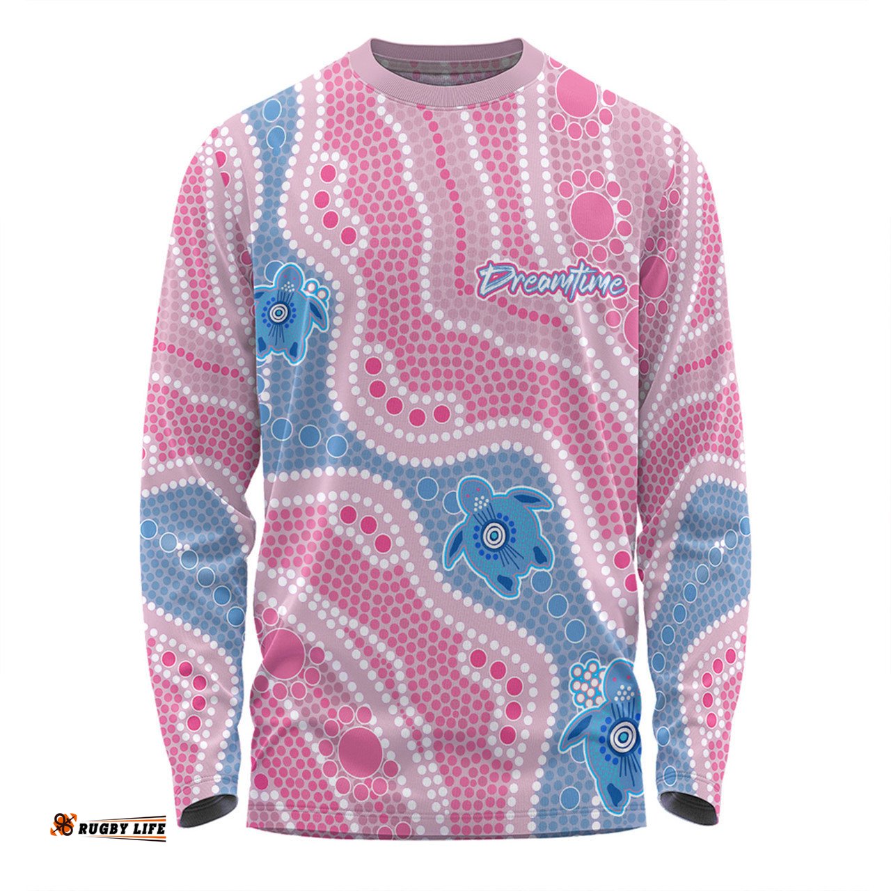 Australia Turtles Aboriginal Custom Long Sleeve T-shirt - Dreamtime River And Turtles Dot Art Painting Pink Long Sleeve T-shirt