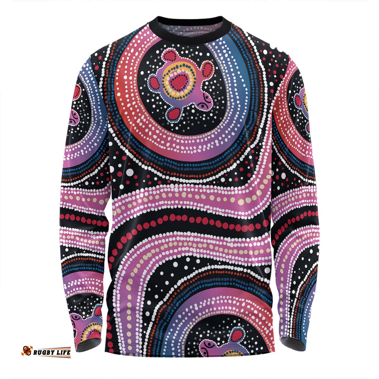 Australia Dot Painting Inspired Aboriginal Long Sleeve T-shirt - Turtles With Dot In Aboriginal Long Sleeve T-shirt