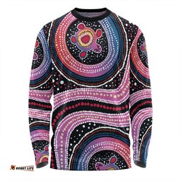 Australia Dot Painting Inspired Aboriginal Long Sleeve T-shirt - Turtles With Dot In Aboriginal Long Sleeve T-shirt