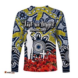 Cowboys Long Sleeve T-shirts Anzac Day Poppy Flowers With Aboriginal