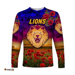 Brisbane Lions ANZAC Long Sleeve T-shirt Poppy
