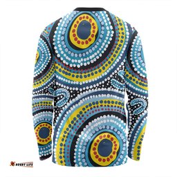 Australia Dot Painting Inspired Aboriginal Long Sleeve T-shirt - Blue Aboriginal Style Dot Art Long Sleeve T-shirt