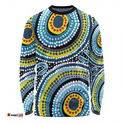 Australia Dot Painting Inspired Aboriginal Long Sleeve T-shirt - Blue Aboriginal Style Dot Art Long Sleeve T-shirt