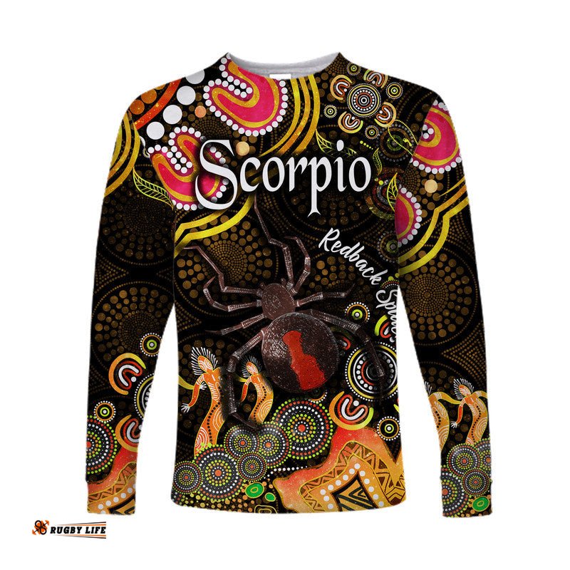 Custom Personalised Australian Astrology Long Sleeve T-shirt Scorpio Redback Spider Zodiac Aboriginal Gold