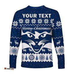 Custom Personalised Cats Football Christmas Long Sleeve T-shirt Geelong Aboriginal Painting