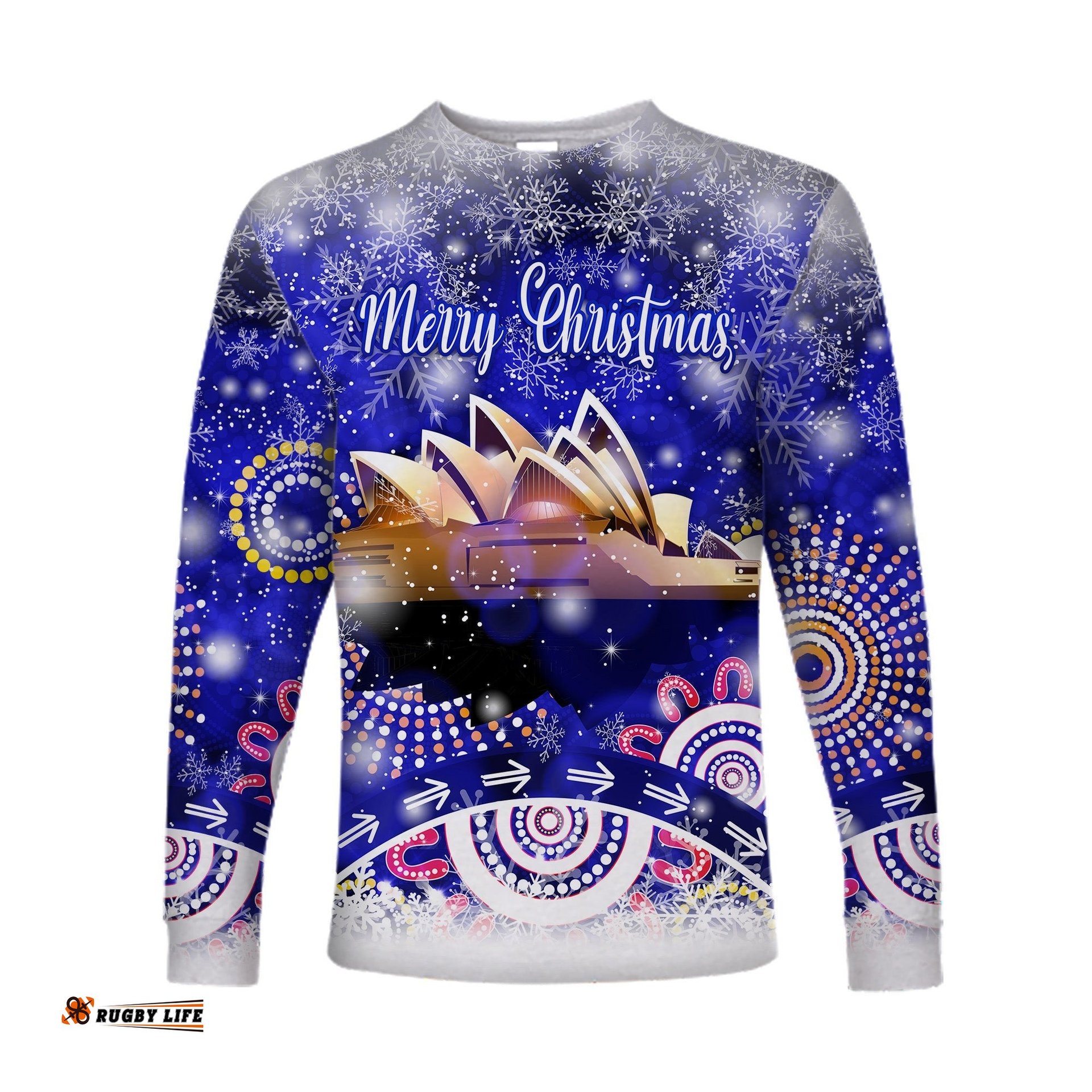 Custom Personalised Australian Sydney Opera House Christmas Long Sleeve T-shirt Original Style Blue