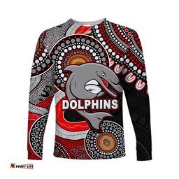 Custom Personalised Dolphins Rugby Long Sleeve T-shirts Aboriginal Style