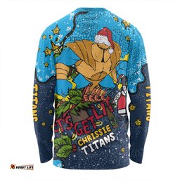 Gold Coast Titans Christmas Custom Long Sleeve T-shirt - Let's Get Lit Chrisse Pressie Long Sleeve T-shirt