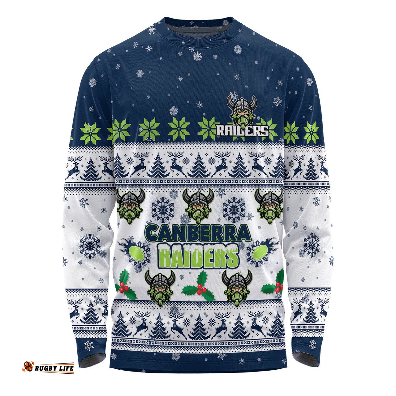 Canberra Raiders Christmas Custom Long Sleeve T-shirt - Special Ugly Christmas Long Sleeve T-shirt